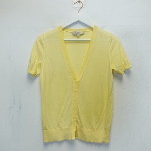 Loft Top Womens Sweater Cotton Knit Small Cardigan V Neck Yellow‎ Short Sleeve